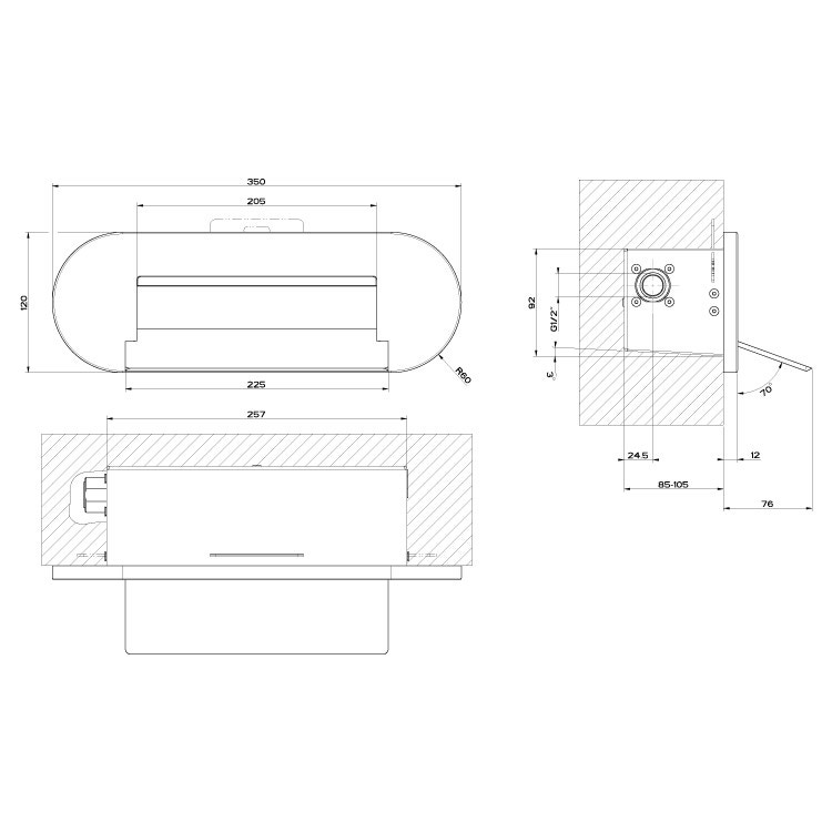 Immagine di Gessi WELLNESS bocca doccia a cascata per fissaggio a parete, comando remoto non incluso, finitura mirror steel 39890#238