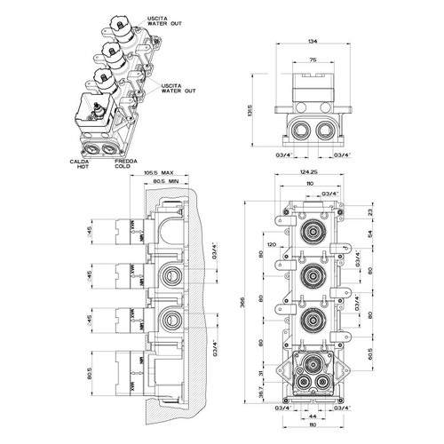 Immagine di Gessi Parte incasso per miscelatore termostatico alta portata 43105#031