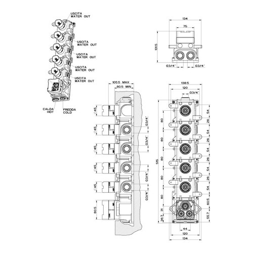 Immagine di Gessi Parte incasso doccia termostatico 5 uscite indipendenti 43109#031