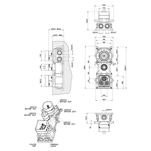 Immagine di Gessi Parte incasso per miscelatore termostatico alta portata 43111#031