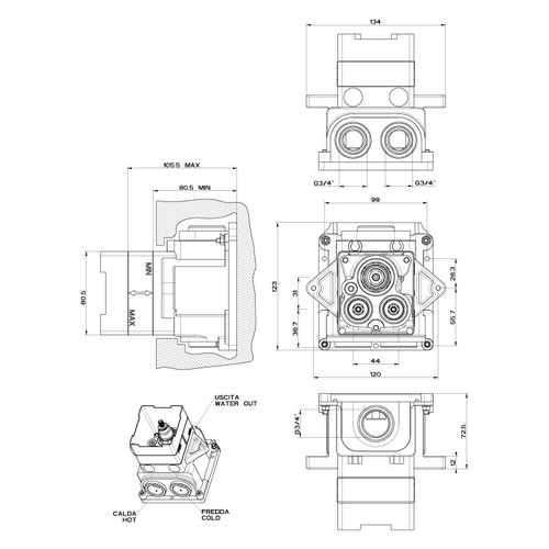 Immagine di Gessi Parte incasso per miscelatore termostatico alta portata 43281#031