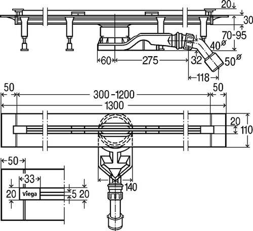 Immagine di Viega ADVANTIX VARIO corpo base corriacqua lunghezza regolabile, 70 mm, (modello per ristrutturazioni) 721671