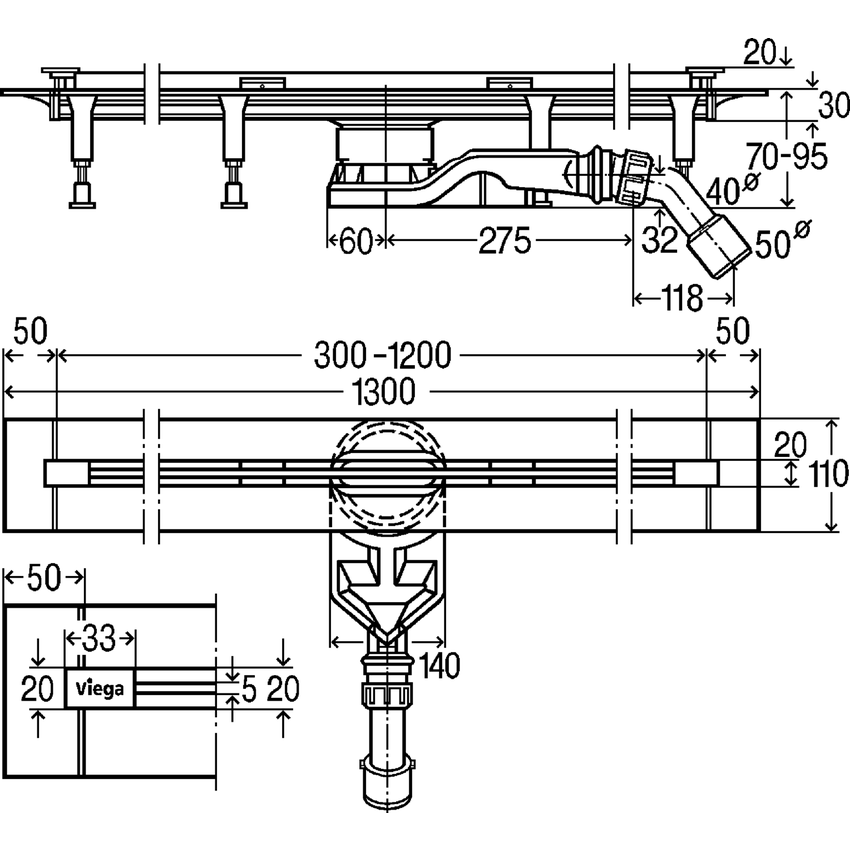 Immagine di Viega ADVANTIX VARIO corpo base corriacqua lunghezza regolabile, 70 mm, (modello per ristrutturazioni) 721671