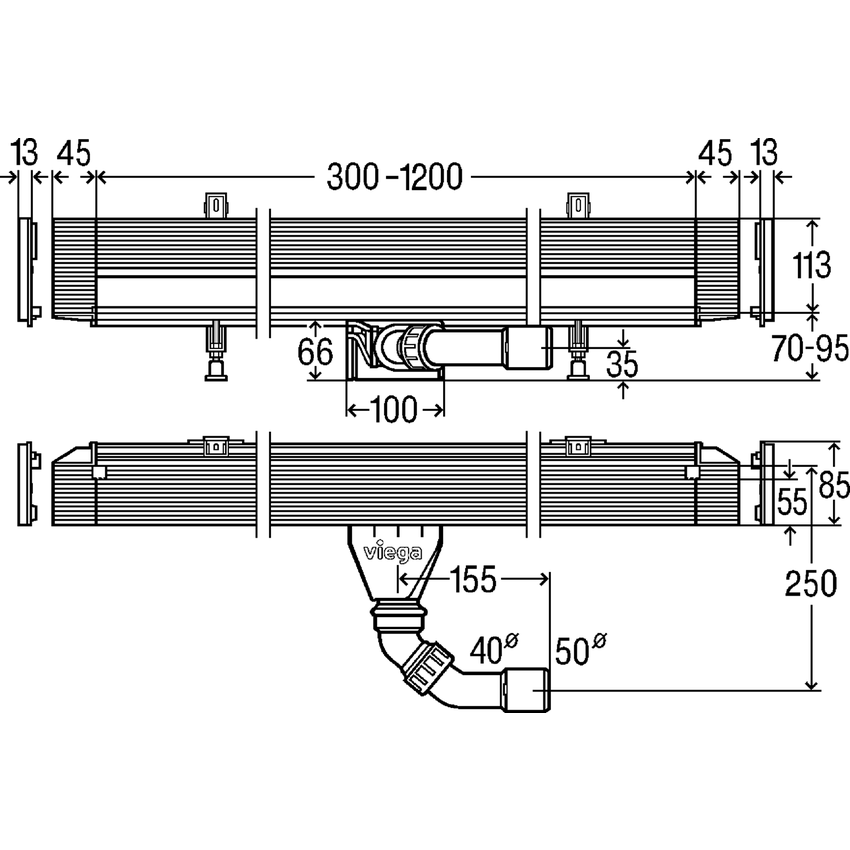 Immagine di Viega ADVANTIX VARIO corpo base corriacqua parete lunghezza regolabile 70 mm, (modello per ristrutturazioni) 736736