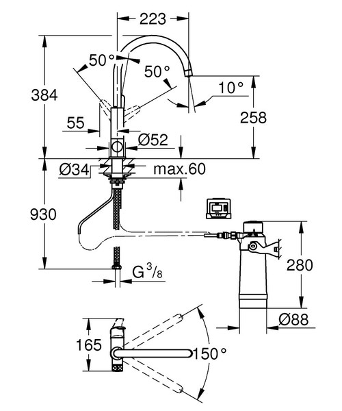 Immagine di Grohe BLUE PURE BAUCURVE miscelatore monocomando per lavello con sistema filtrante dell’acqua finitura cromo lucido 30385000