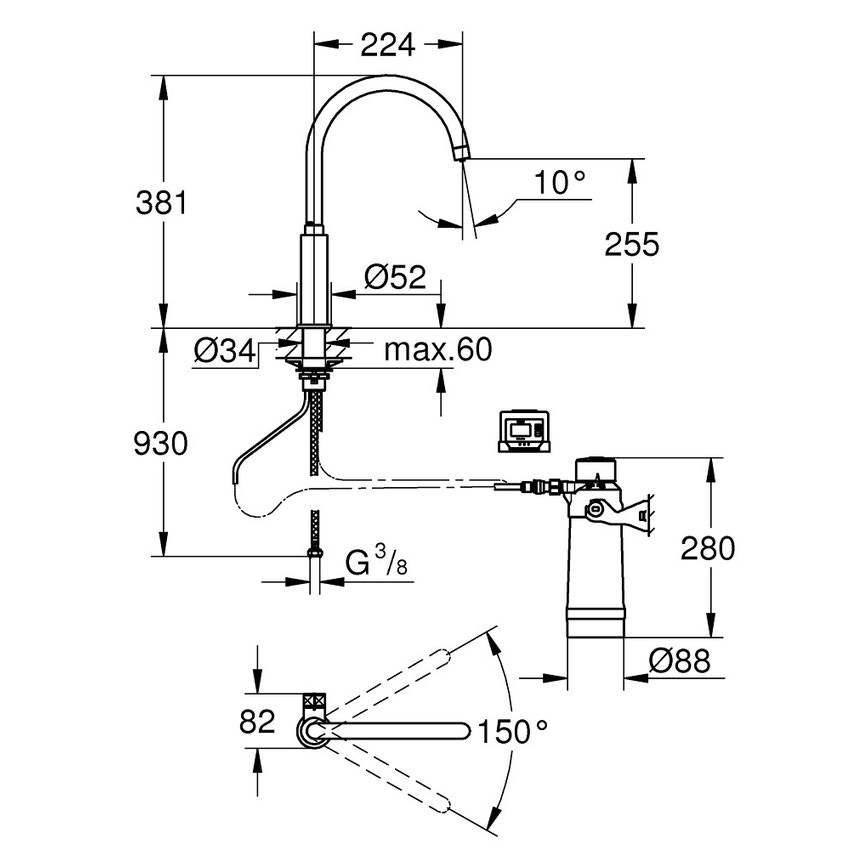 Immagine di Grohe BLUE PURE MONO miscelatore monocomando per lavello con sistema filtrante dell’acqua finitura cromo lucido 30387000