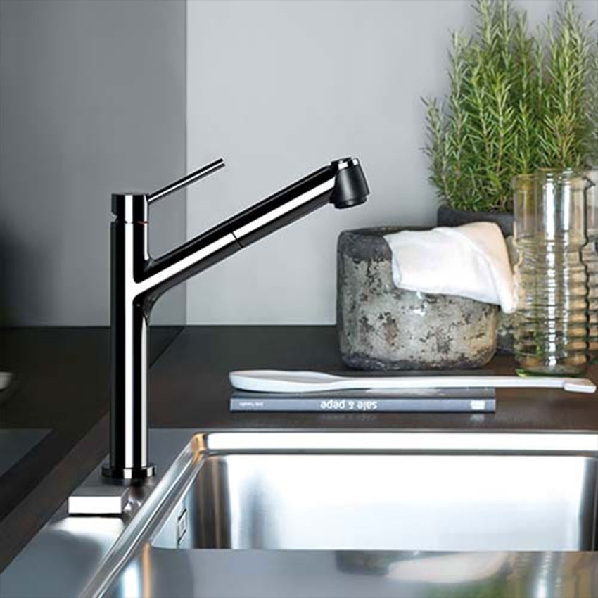 Immagine di Gessi THALIUM miscelatore monocomando, con canna girevole e doccetta estraibile doppio getto, finitura cromo 23547#031