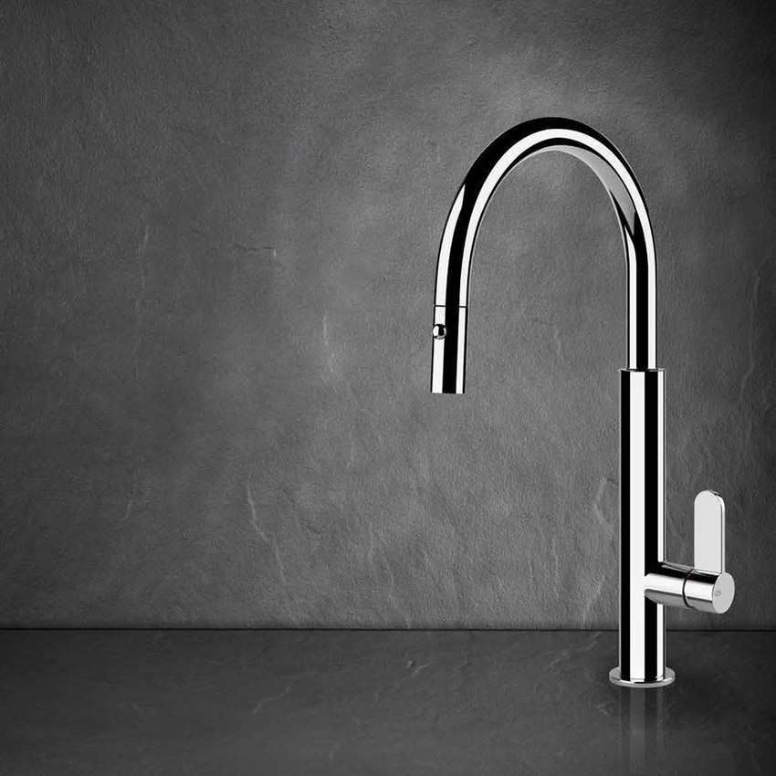 Immagine di Gessi HELIUM miscelatore monocomando, con canna girevole e doccetta estraibile doppio getto, finitura cromo 50003#031