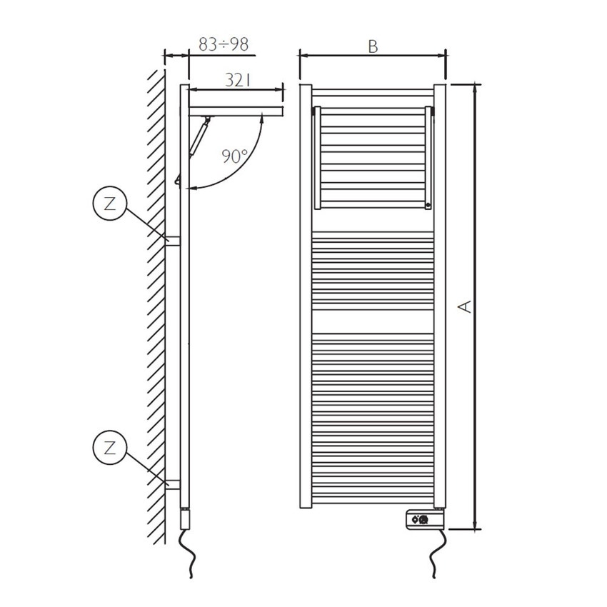 Immagine di Deltacalor DINAMIC PLUS ELECTRIC scaldasalviette stendino H.152,8 L.50 cm, colore bianco SED3145050TB
