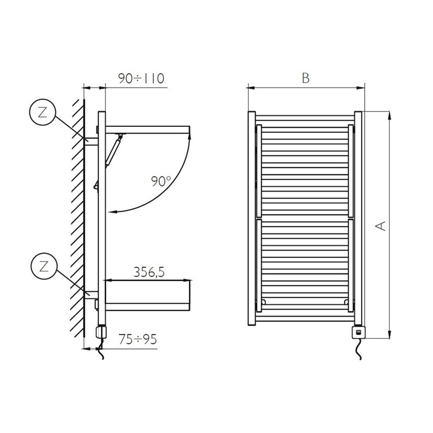 Immagine di Deltacalor STENDY ELEGANCE ELECTRIC PLUS scaldasalviette stendino H.99 L.50,3 cm, colore pastel grey beige finitura lucido SRD3090048TR1019G