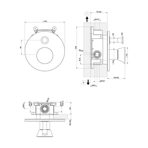 Immagine di Gessi CONO miscelatore doccia, a parete, 2 uscite, con deviatore automatico bagno/doccia, senza corpo incasso, finitura copper PVD 45079#030