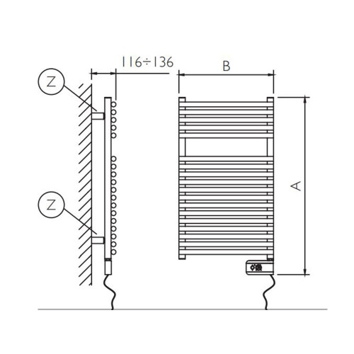 Immagine di Deltacalor HEGO 23 ELECTRIC scaldasalviette H.84,4 L.50 cm, colore bianco HG23D2077050TB