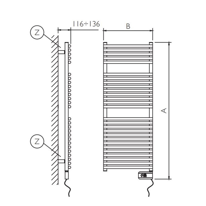 Immagine di Deltacalor HEGO 23 ELECTRIC scaldasalviette H.125,1 L.50 cm, colore bianco HG23D2120050TB