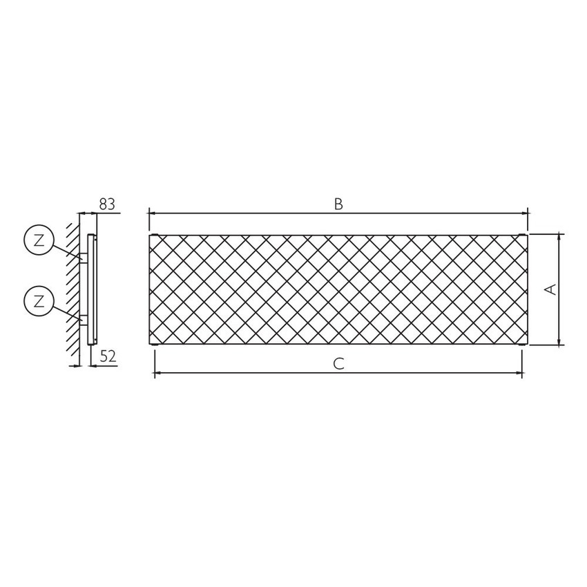 Immagine di Deltacalor QUILT ORIZZONTALE radiatore H.52,8 L.150 cm, in acciaio inox, finitura black steel QT1H150052XN