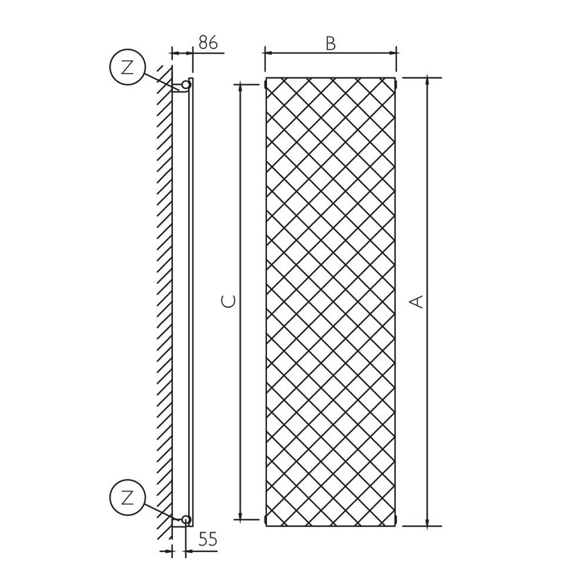 Immagine di Deltacalor QUILT VERTICALE radiatore H.150 L.52,8 cm, in acciaio inox, colore bianco QT1V150052B