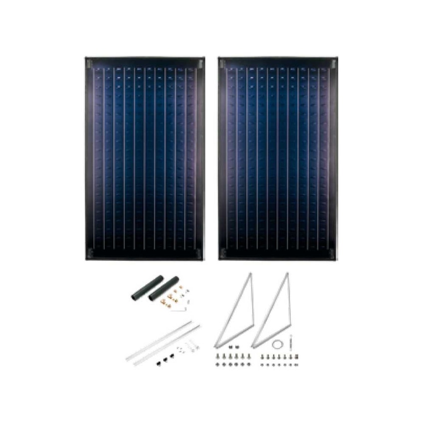 Immagine di Bosch Kit solare specifico a circolazione forzata con 2 collettori solari FT 226-2V con sistema di montaggio tetto piano o elevazione 15°-35° 7735245987