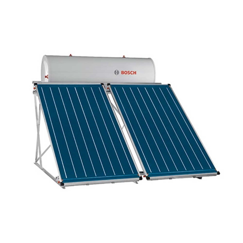 Immagine di Bosch Kit solare completo a circolazione naturale con 2 collettori solari FCC220-2V TSS e bollitore da 280 litri, sistema di montaggio sopra tetto 7735246019
