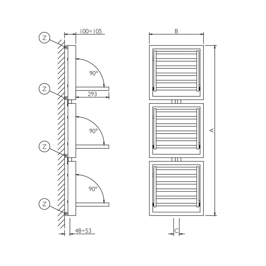 Immagine di Deltacalor TRIS scaldasalviette H.150,9 L.48 cm, colore bianco TX03B