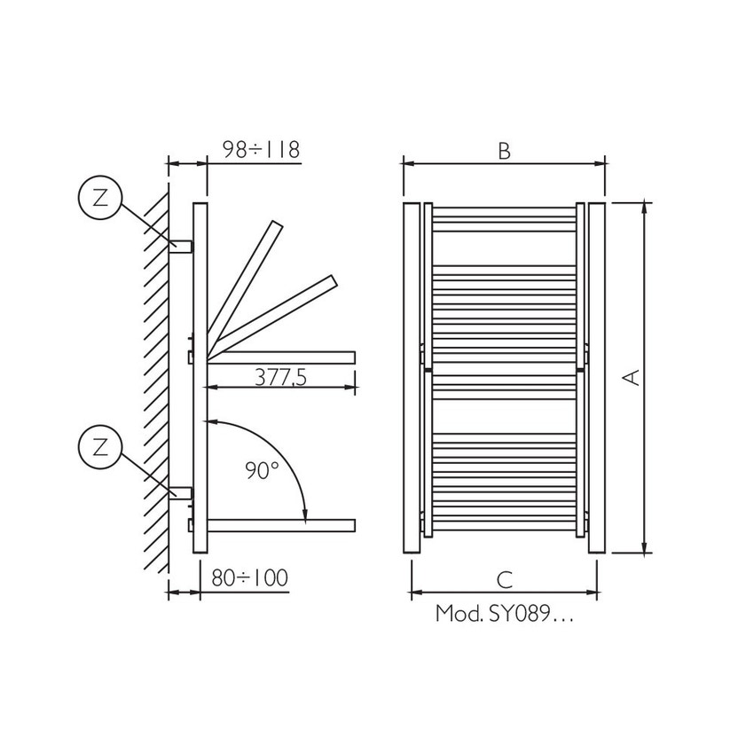 Immagine di Deltacalor STENDY scaldasalviette stendino H.88,9 L.61,2 cm, finitura cromo SY089060C