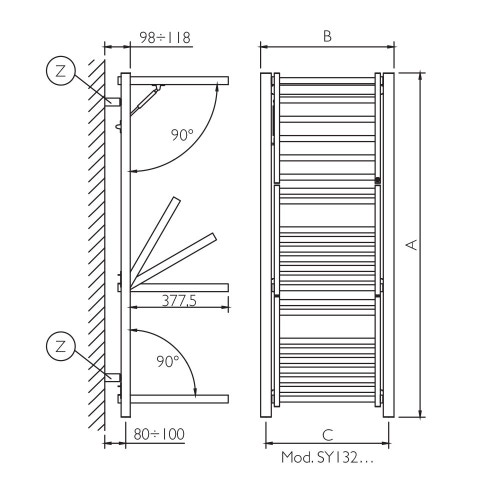 Immagine di Deltacalor STENDY scaldasalviette stendino H.131,8 L.51,2 cm, finitura cromo SY132050C