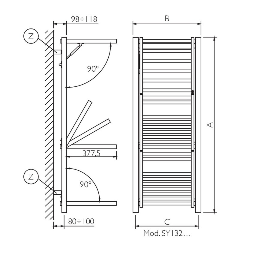 Immagine di Deltacalor STENDY scaldasalviette stendino H.131,8 L.61,2 cm, finitura cromo SY132060C