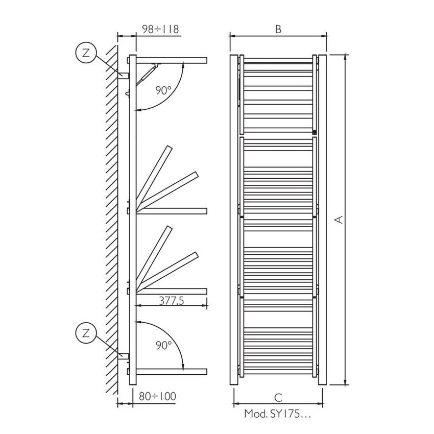 Immagine di Deltacalor STENDY scaldasalviette stendino H.174,7 L.51,2 cm, colore bianco SY175050B