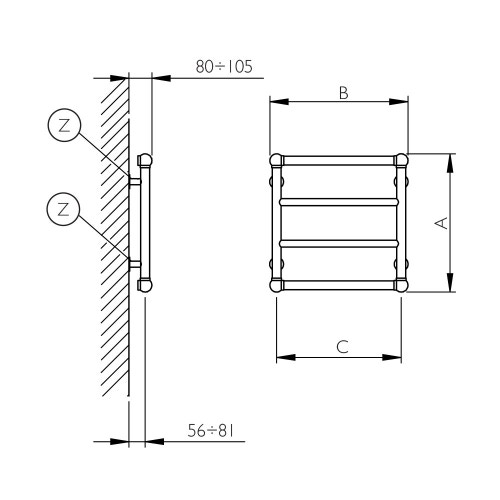 Immagine di Deltacalor STEEL RETRÒ scaldasalviette H.49,8 L.49,8, finitura inox lucido RTR050045X