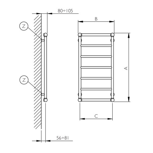 Immagine di Deltacalor STEEL RETRÒ scaldasalviette H.94,8 L.49,8, finitura inox lucido RTR095045X