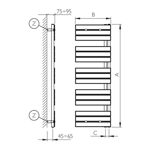 Immagine di Deltacalor FLAG scaldasalviette H.144,8 L.50 cm, colore pastel beige grey finitura opaco FA144050S7006M