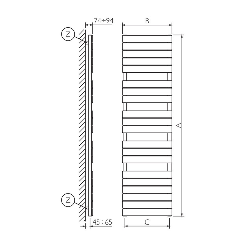 Immagine di Deltacalor FLY scaldasalviette H.182,6 L.45 cm, colore pastel window grey finitura lucido FY180045S7040G