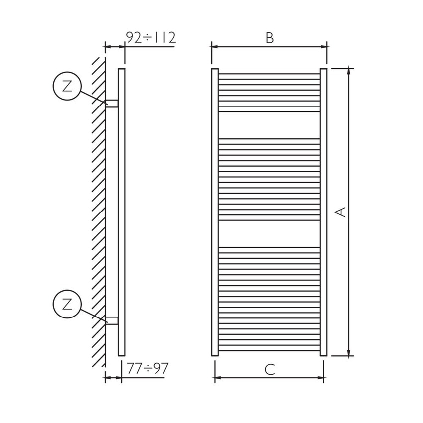 Immagine di Deltacalor RIGHT scaldasalviette H.132,2 L.43 cm, colore pastel window grey finitura lucido RG132043S7040G