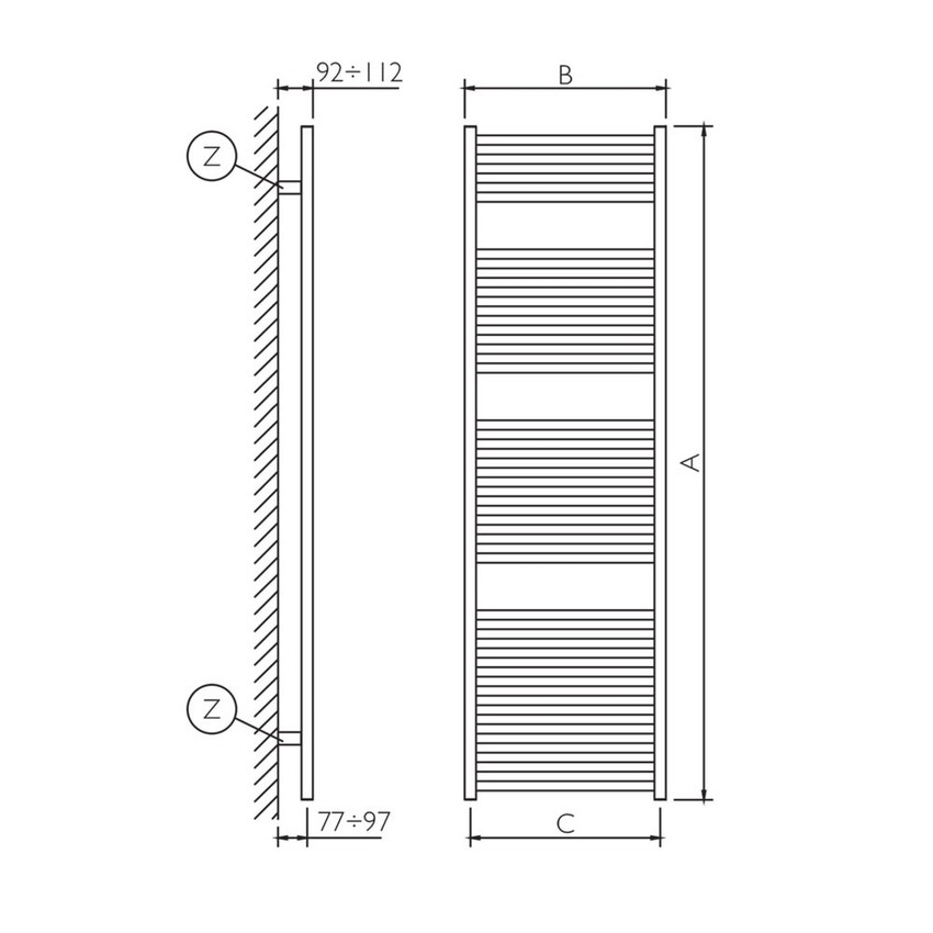 Immagine di Deltacalor RIGHT scaldasalviette H.177 L.48 cm, colore pastel telegrey 4 finitura lucido RG177048S7047G