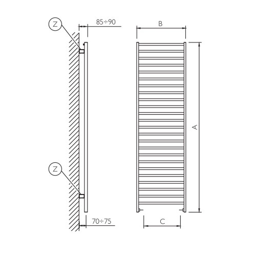 Immagine di Deltacalor SLIM C scaldasalviette H.172 L.60 cm, colore pastel traffic white finitura lucido SC172060S9016G