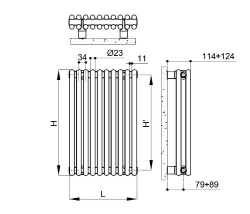 Immagine di Irsap ARPA23_2 radiatore verticale 12 elementi, H.182 L.40,2 P.7 cm, con attacco centrale passo 50 mm cod. 84, colore grigio manhattan finitura lucido SI218201203IR84A