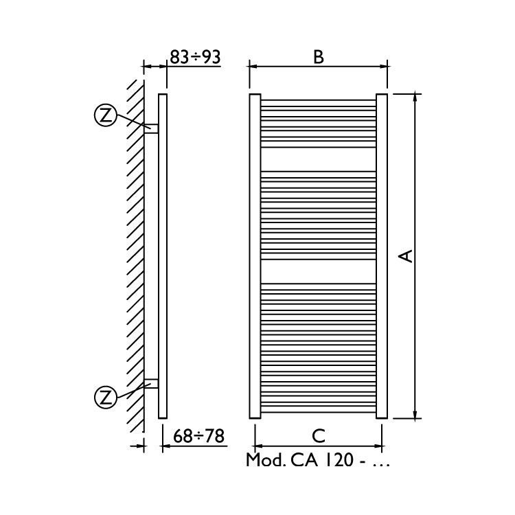 Immagine di Deltacalor CAMBIO scaldasalviette configurazione standard cromato h 1180 mm CA120100C