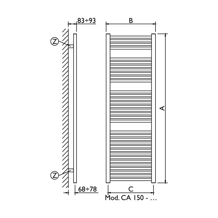 Immagine di Deltacalor CAMBIO scaldasalviette configurazione standard cromato h 1500 mm CA150055C