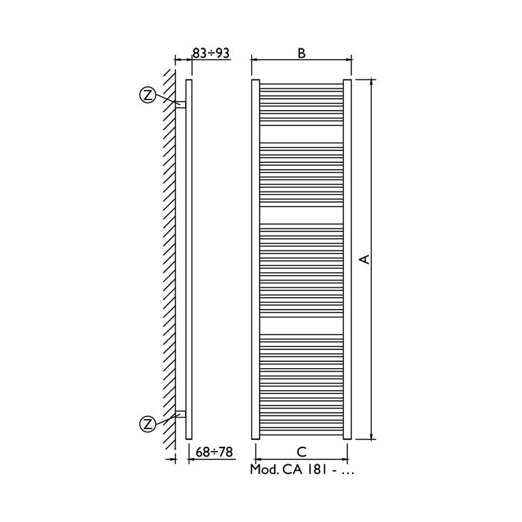 Immagine di Deltacalor CAMBIO scaldasalviette configurazione standard grigio lucido h 1810 mm CA181045S8019G