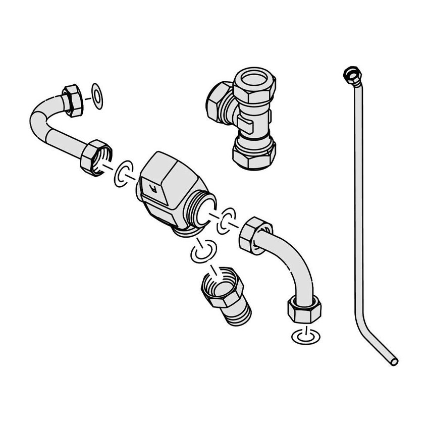 Immagine di Bosch SZ10 Set miscelatore termostatico, comprensivo di tubi di connessione, raccordo giuntato, anello bicono con raccordo a T e guarnizioni 7735600332