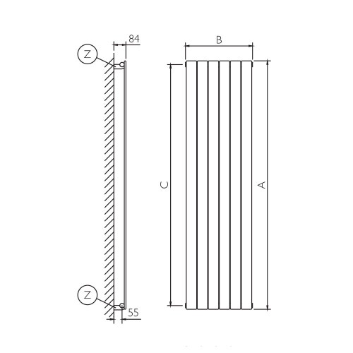 Immagine di Deltacalor FLYLINE VERTICALE SINGOLO radiatore bianco h 2000 x l 598 mm FL1V200008B
