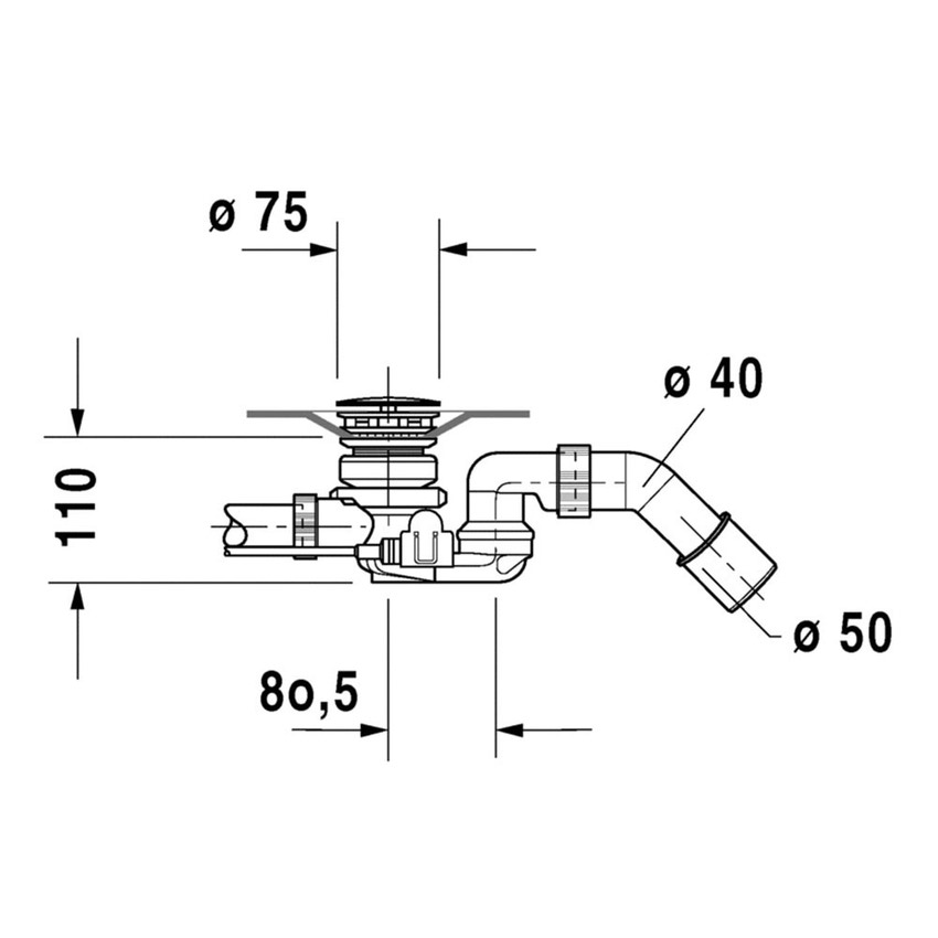 Immagine di Duravit QUADROVAL colonna di scarico con troppopieno con erogazione dalla piletta per vasche senza idromassaggio finitura cromo 791226000000000
