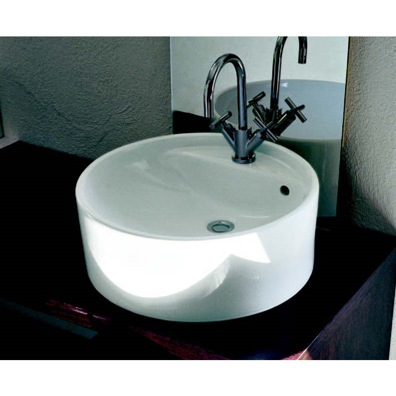 Immagine di Flaminia TWIN SET 42 lavabo monoforo 42 cm da incasso, con piano rubinetteria, colore bianco finitura lucido 5055/42