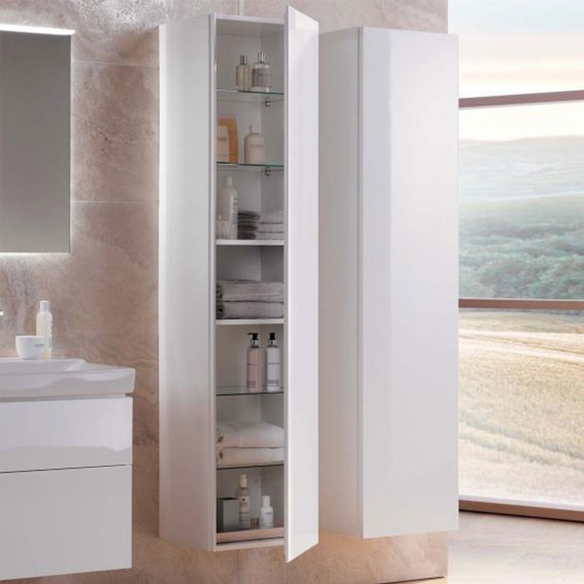 Immagine di Geberit XENO² mobile a colonna sospeso H.170 cm, con anta reversibile e specchio interno, chiusura ammortizzata, colore bianco finitura lucido 500.503.01.1