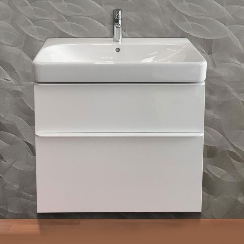 Immagine di Geberit SMYLE mobile sospeso L.75 cm per lavabo, con due cassetti a chiusura ammortizzata, colore bianco finitura lucido 500.353.00.1