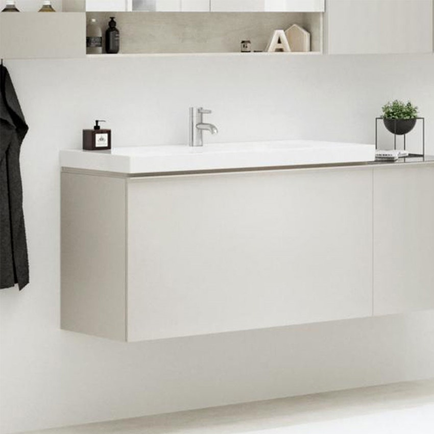 Immagine di Geberit ACANTO mobile sottolavabo sospeso L.90 cm, per lavabo standard e slim, con un cassetto esterno e interno, corpo colore grigio sabbia finitura opaco, cassetti colore grigio sabbia finitura vetro lucido 500.612.JL.1