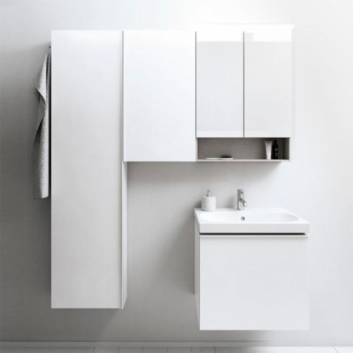 Immagine di Geberit ACANTO mobile contenitore sospeso H.173 cm, con un'anta, corpo colore bianco finitura lucido, ante colore bianco finitura vetro lucido 500.637.01.2