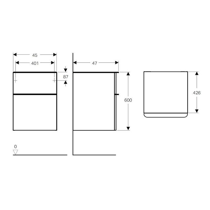 Immagine di Geberit SMYLE SQUARE mobile laterale L.45 cm, con due cassetti a chiusura ammortizzata, colore lava finitura opaco 500.357.JK.1