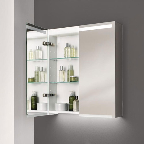 Immagine di Geberit OPTION specchio contenitore L.60 cm, con corpo e due ante dotati di specchi interni ed esterni e illuminazione led 500.582.00.1