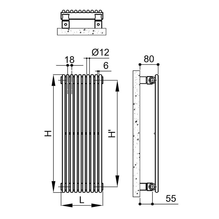 Immagine di Irsap ARPA12 radiatore verticale 6 elementi H.70 L.11,2 P.4 cm, colore nero satinato finitura ruvido A1207000630IR01A