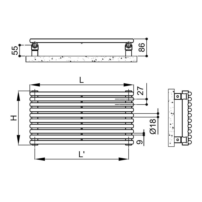 Immagine di Irsap ARPA18 radiatore orizzontale 18 elementi H.48,7 L.87 P.4,6 cm, colore bianco A1808701801IR01H01