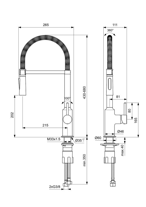 Immagine di Ideal Standard CERALOOK miscelatore monocomando orientabile, doccetta professionale multifunzione, da appoggio su lavello, finitura cromo BC302AA